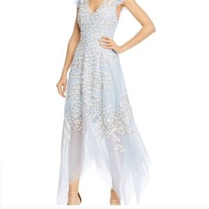 BCBGMAXAZRIA Women's Light Blue Floral Lace Jacket